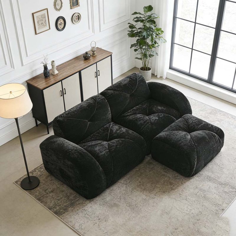 Canapé en velours, H 29,9 po x l 80,3 po x P 37,4 po, Noir