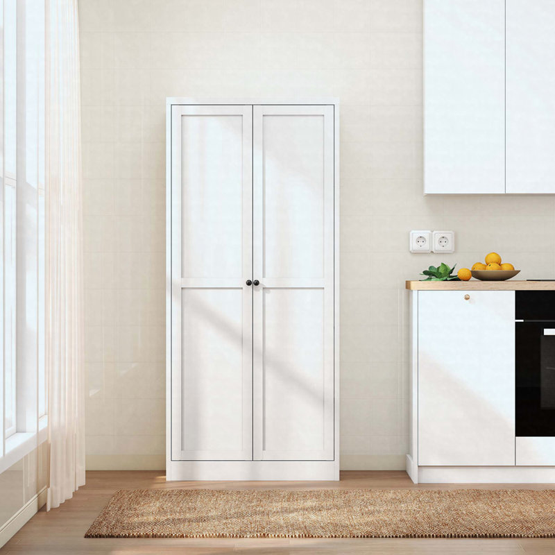 Garde-manger de 61 po en métal blanc avec 4 tablettes réglables, capacité de 110 lb, organisateur de rangement autoportant robuste