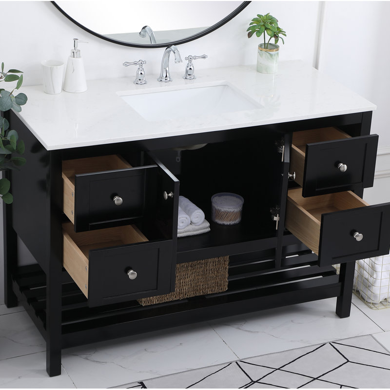 Krish 48'' Single Bathroom Vanity with Engineered Marble Top, Black