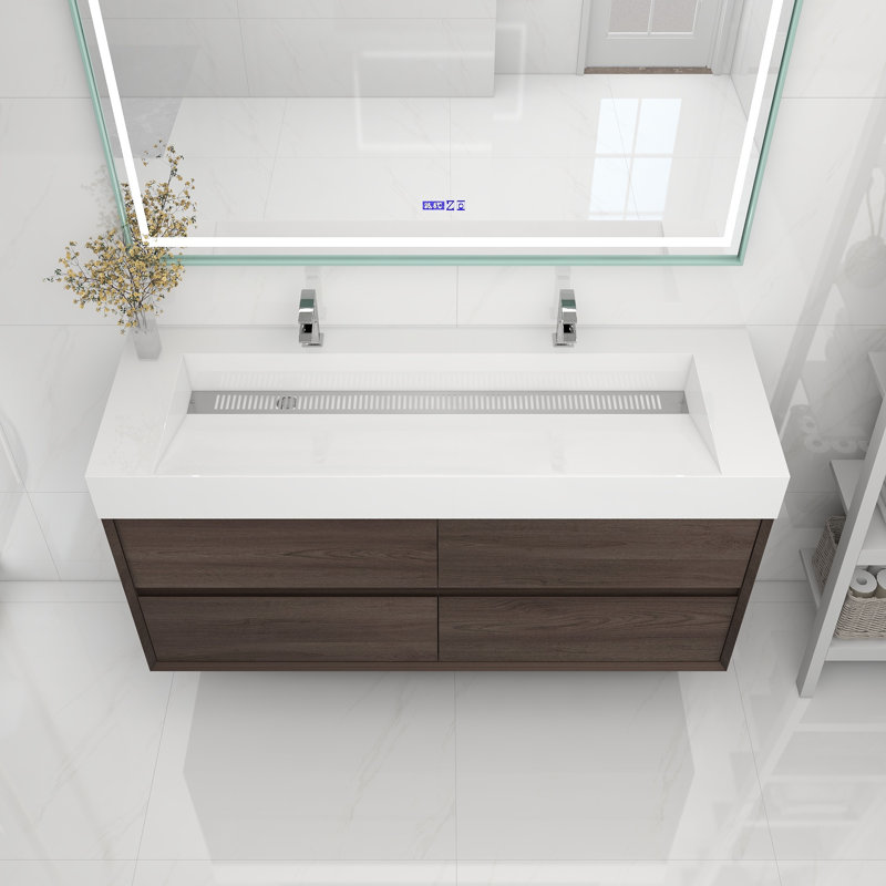 Meuble-lavabo double 60 po, Chêne rouge