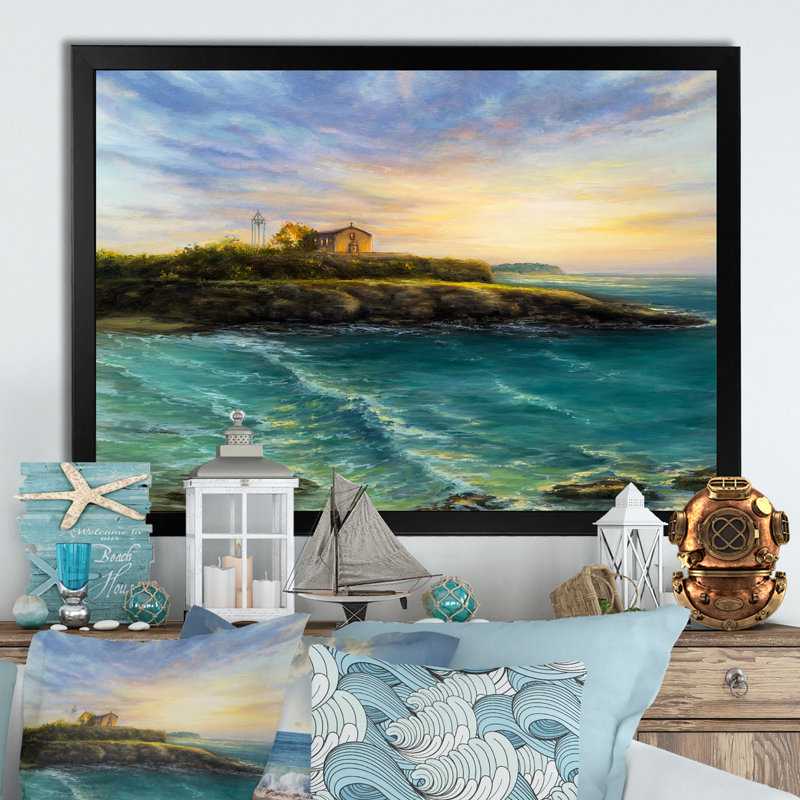 Wild Blue Wave Ocean Cliff - reproduction d'art sur toile, Cadre photo noir, H 8 po x l 12 po x P 1 po