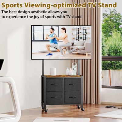  Mobile TV Cart Rolling TV Stand Holder with 4 Drawer, for 23-60 inch Flat/Curved Screens,Portable Corner Floor TV Stand on Wheels, Holds Up 88Lbs with Wood Shelf, for Living Room Bedroom
