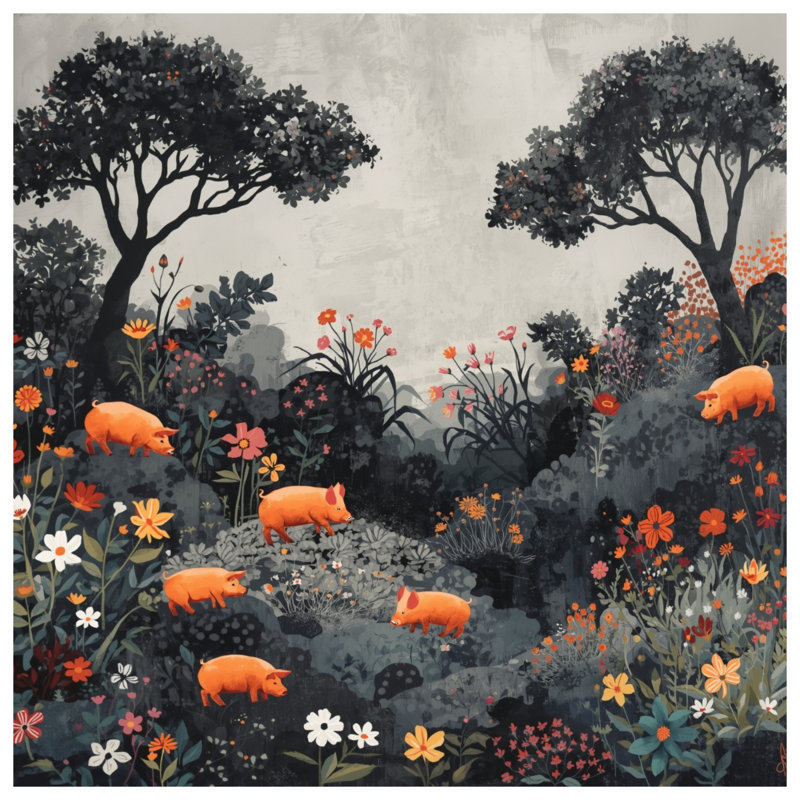 Couvre-lit orange à motif de cochons orange dans toutes les tailles, Full / Double