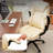 Executive Office Chair - Adjustable Inflatable Lumbar Support, Flip Up Arms, Heavy Duty Metal Base, Breathable PU Leather Ergonomic High Back Computer Chair Desk Chair, Thick Padded | Cream-1635253315