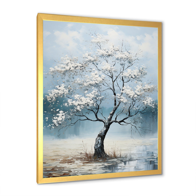 Érable sur fond bleu orageux sur toile, Cadre photo doré simple, H 40 po x l 30 po x P 1,5 po
