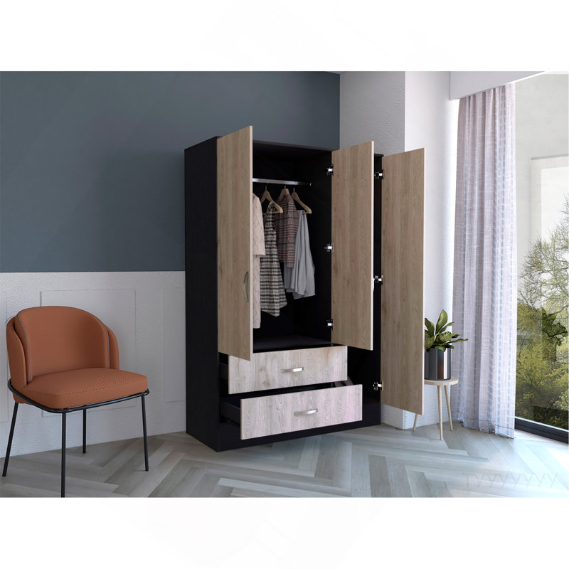 Armoire à miroir en miroir, chambre à coucher, noir / gris clair