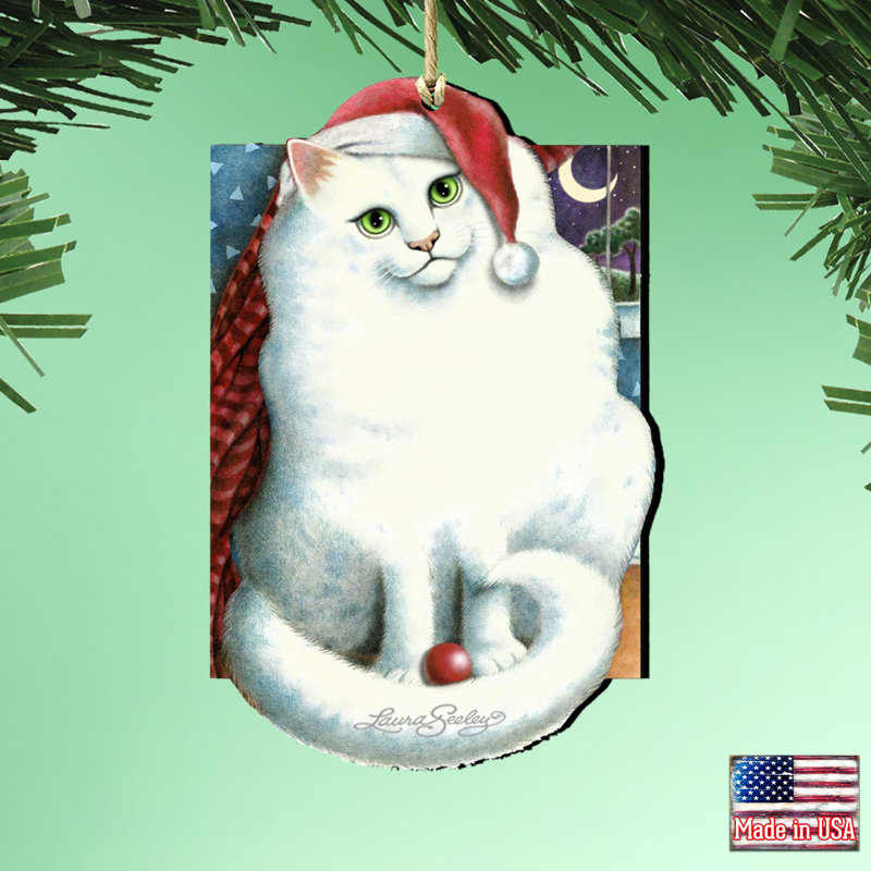 Ornement de noël suspendu en bois pour chat père noël marshmallow