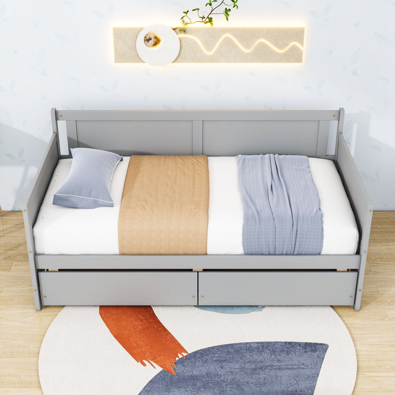 Twin Wooden Daybed with 2 Drawers, Gray