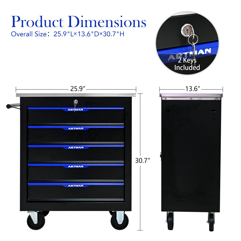 5 DRAWERS MULTIFUNCTIONAL TOOL CART WITH WHEELS-BLACK