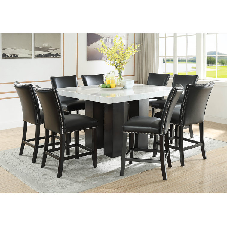 Anxhela 9 - Piece Counter-Height Marble Dining Set
