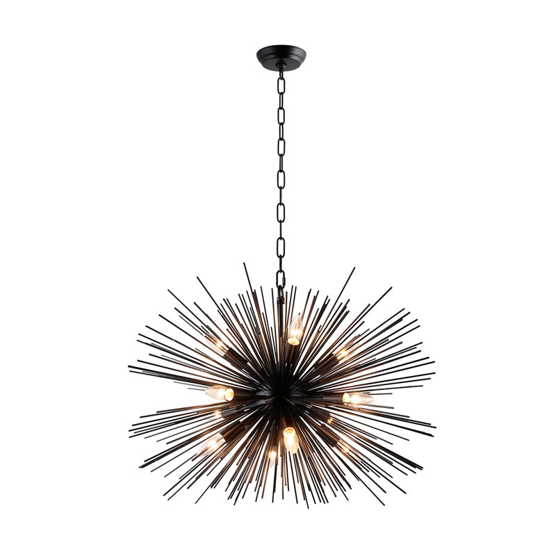 Lustre sphérique Spoutnik à 12 lumières Chadia, H 21,1 po x l 29,4 po x P 29,4 po, Noir (assemblage requis)