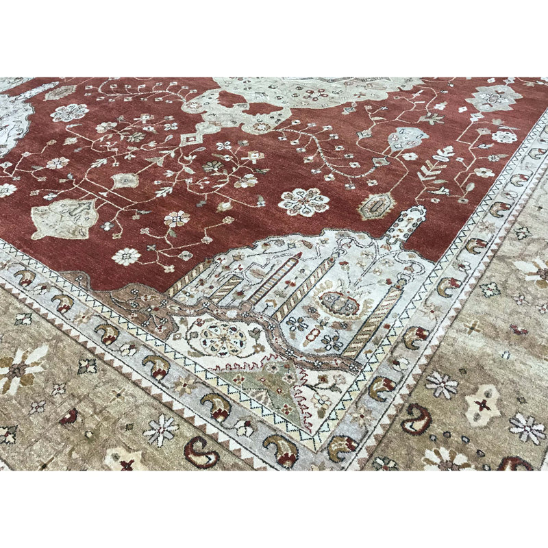 Tapis rouge et ivoire noué à la main de haute qualité
