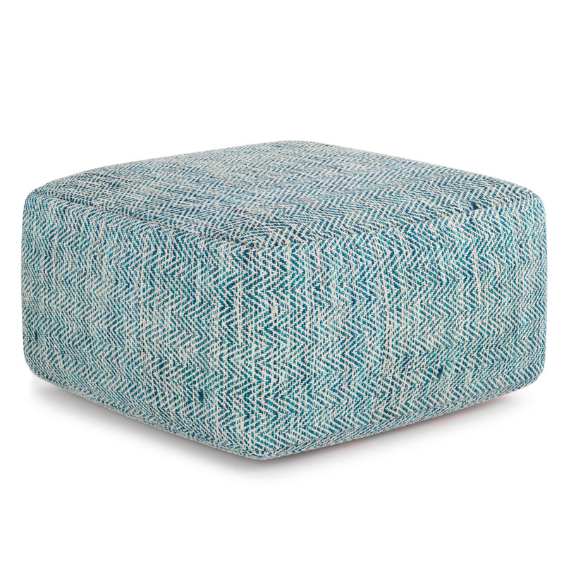 Pouf carré en coton 20 po Nate, Mélange de coton bleu sarcelle et mélange
