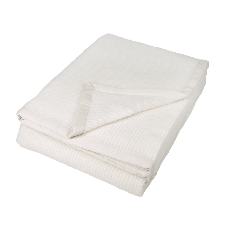  Lightweight Waffle Weave Wool Blanket, Natural, Twin