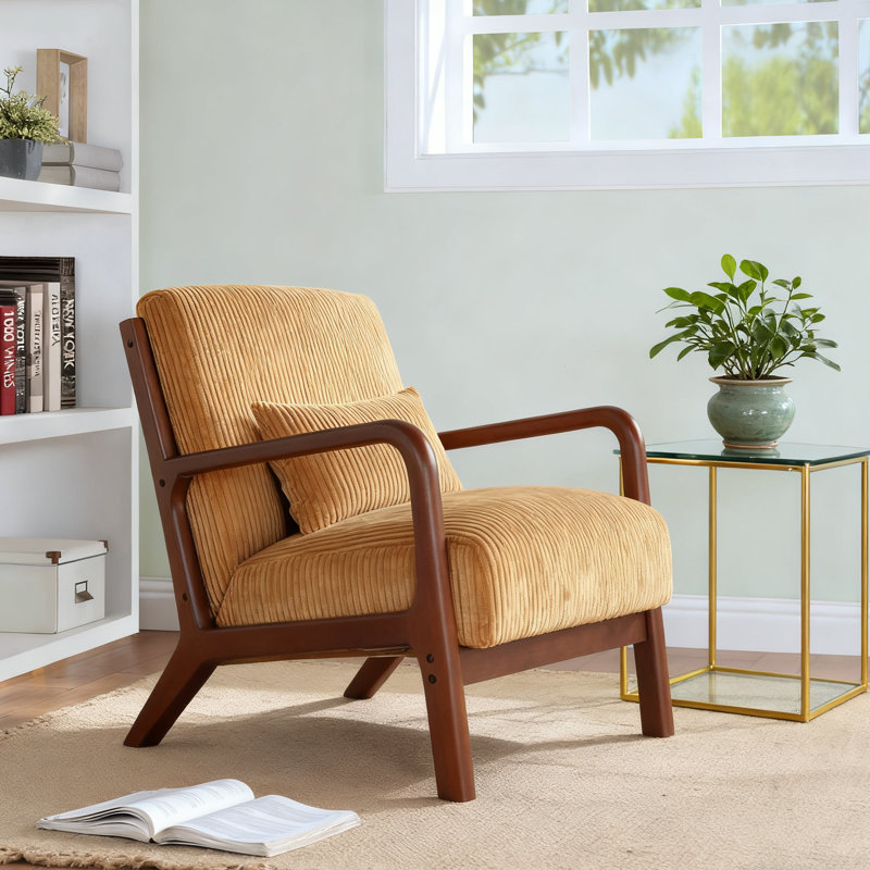 Wooden Lounge Chair, Yellow, Walnut