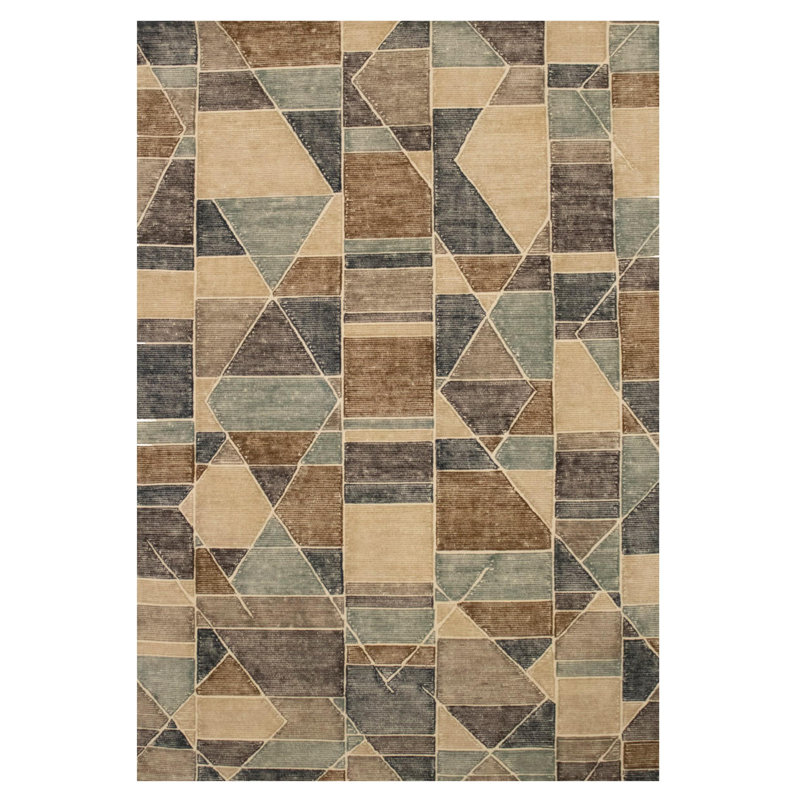 Tapis bleu / beige en laine touffeté à la main Danial