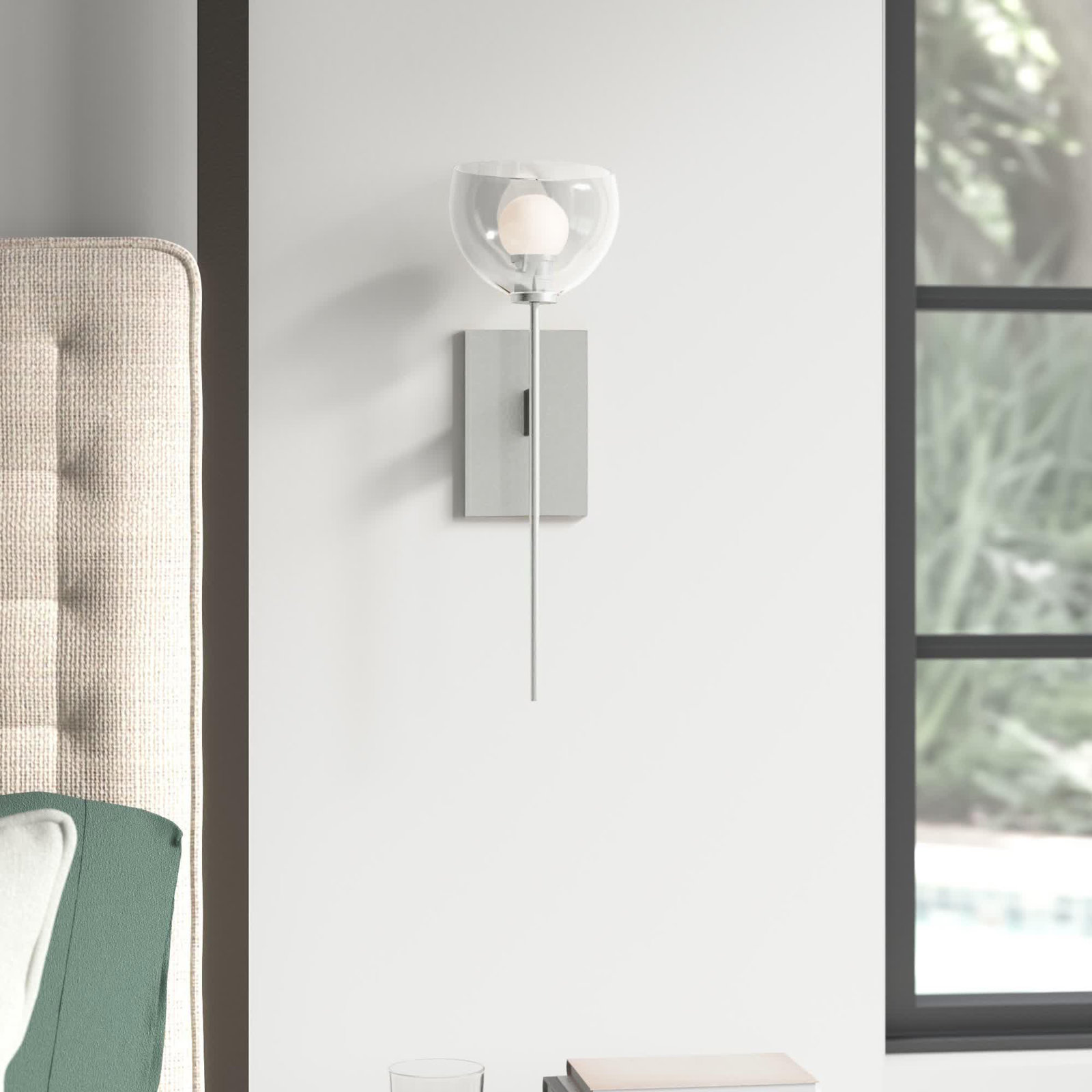 Avalea Single Light Dimmable Armed Sconce, Polished Nickel