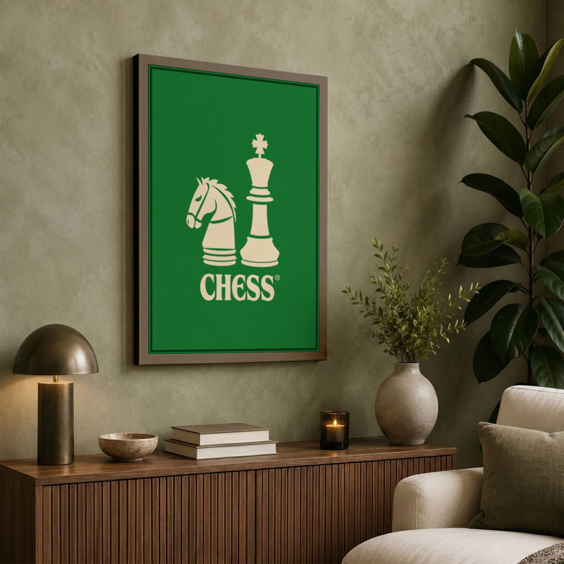 Chess in Green Geometric - Wrapped Canvas, Cream Border, 24x16 - 61.0 x 40.6 cm