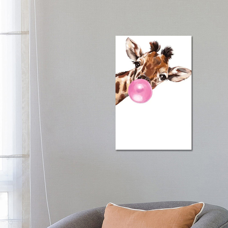 Sneaky Giraffe Blowing Bubble Gum by Big Nose Work - Print on Canvas, No Frame, 66.04 cm H x 45.72 cm W x 1.91 cm D