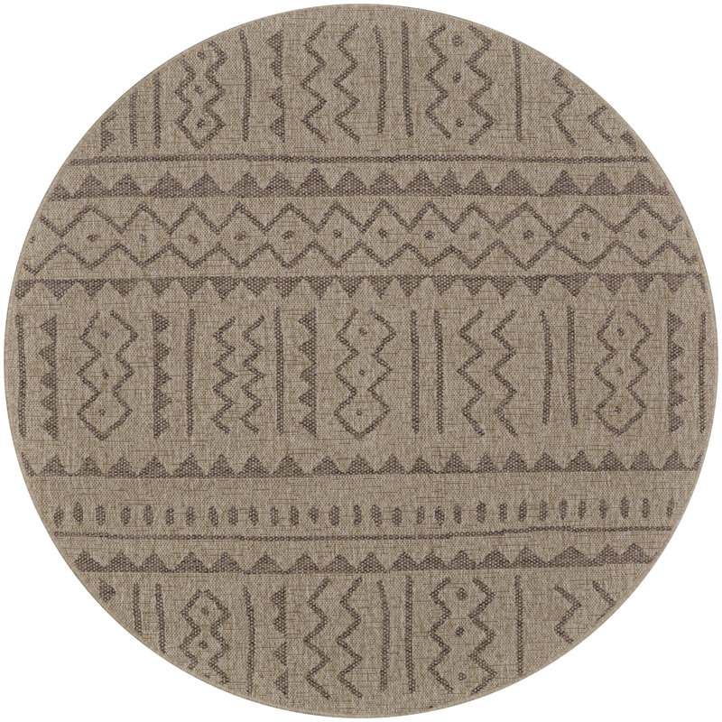 Joleigha Geometric Natural Brown Indoor Outdoor Area Rug, Round 7'10"