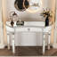 47" Half-moon Mirrored Vanity For Bedroom Or Dressing Room, Fluted Glass Panel, Crystal Knob Drawer, Grey+silver, Structure, Multi - Space Adaptability Table And Frame, Function