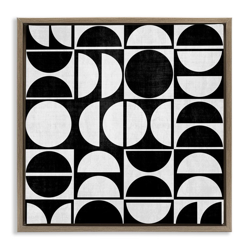 Motif arqué noir et blanc, H 18 po x l 18 po, Cadre flottant orme Montalcino