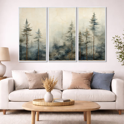 Minimalism Winter Pine Forest - Forest Canvas Wall Art Set