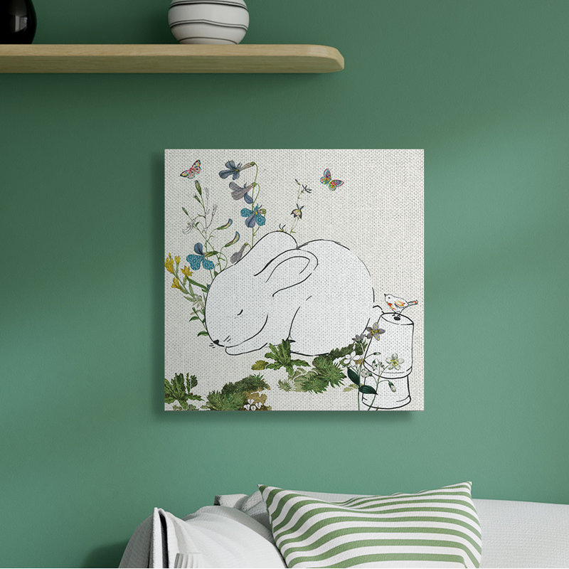 Lapin endormi, jardin de papillons doux, H 36 po x l 36 po x 1,5 po, Toile tendue