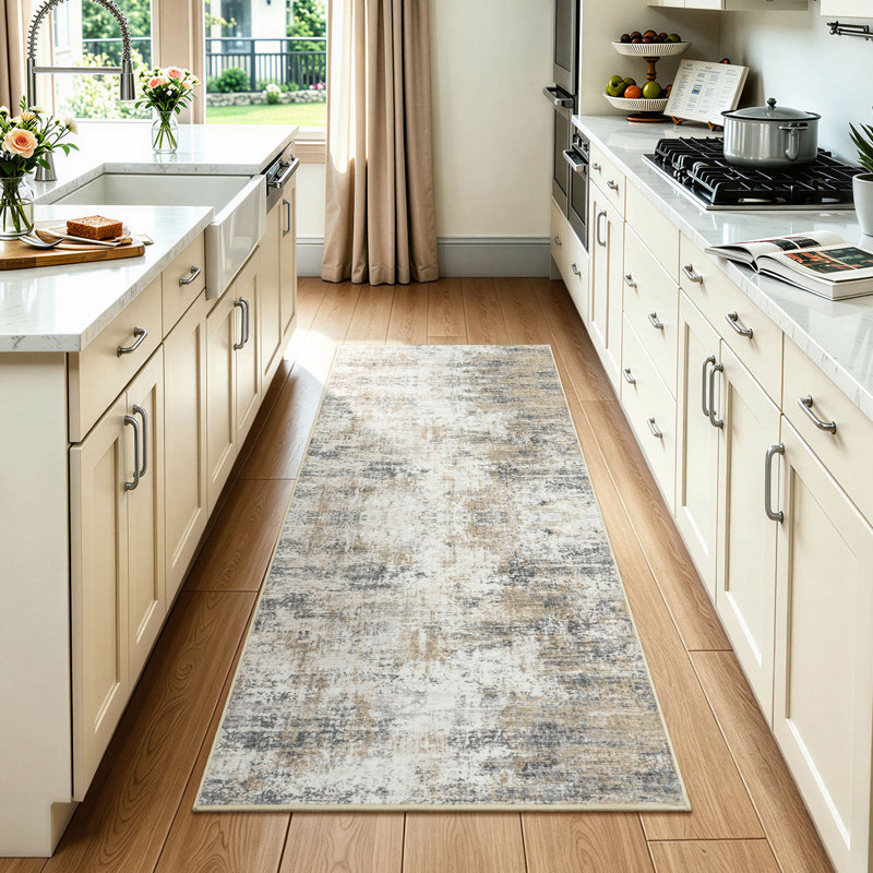 Tapis de couloir moderne neutre 2 x 6 doux neutre lavable, Brown