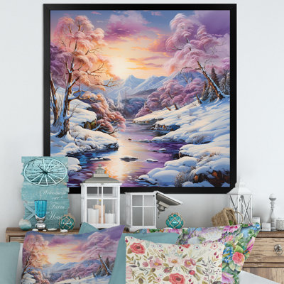 «Winter River Sunset and Snow Charm», reproduction sur toile