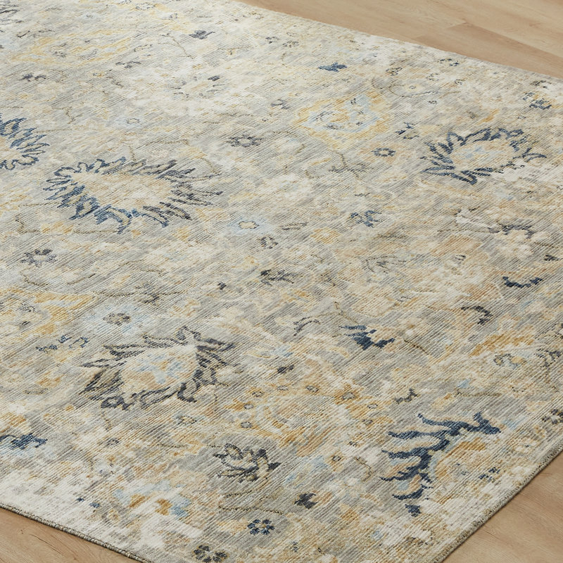 Josilin Wool Floral Area Rug in Gray, Rectangle 9'9" x 12'6"