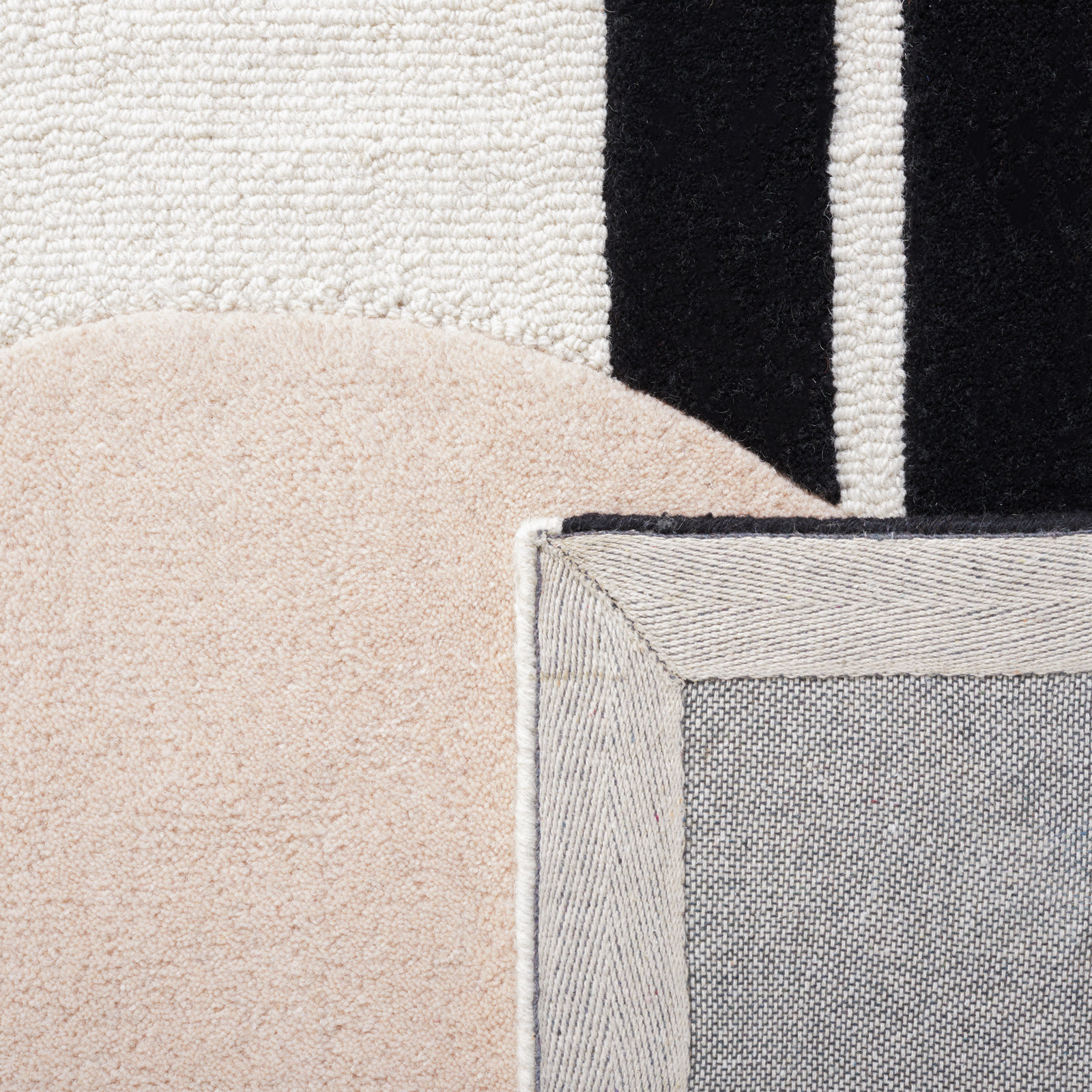 Felipe Blush Black Hand-Woven Wool Geometric Rug, Runner 2'3" x 8'