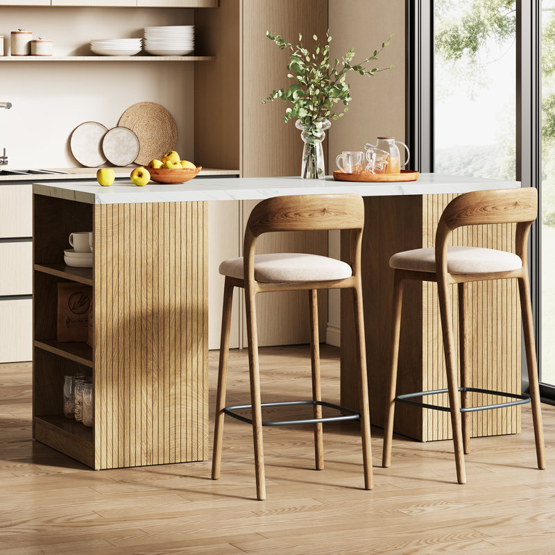 Îlot de cuisine de 63 po avec tablettes latérales et table de salle à manger moderne