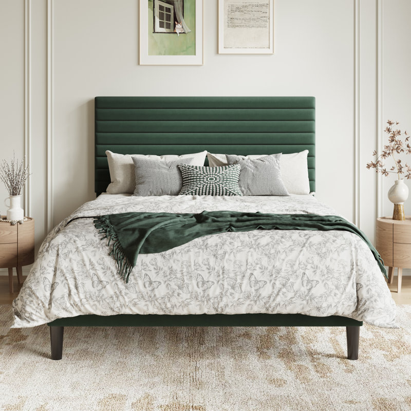 Modern Velvet Upholstered Bed Frame With Adjustable Headboard, Full Size, Queen Size, King Size, No Box Spring Needed, Full
