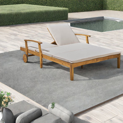 Double chaise longue de patio réglable, bord de piscine moderne en bois d'acacia
