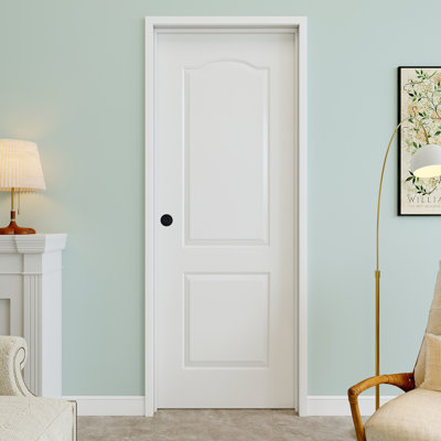 28" x 80" 2-Panel Molded Solid Interior Prehung Door with Round Knob and Black Hinges, Solid Core Door Slab, Paintable & Waterproof, Suit for Laundry, Closet Doors, Room Doors, Right Hand