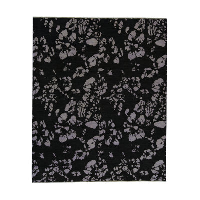 Tapis bleu marine et crème noué à la main de haute qualité