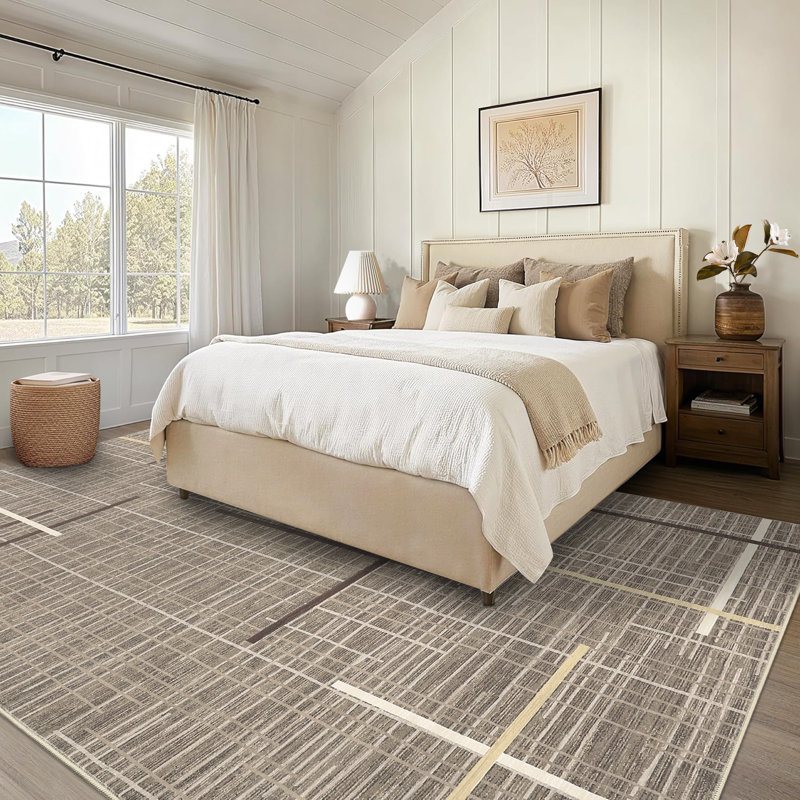 Modern Machine Washable Rug for Living Room Abstract Geometric Non Slip Ultra Thin Throw Rug Foldable Soft Stain Resistant Striped Accent Rug for Bedroom