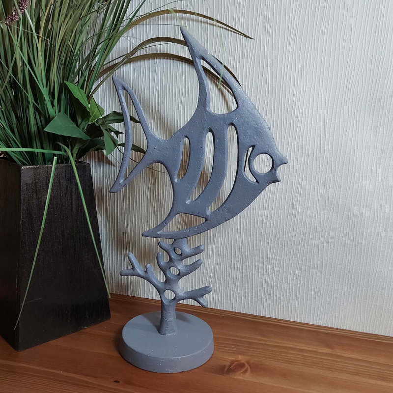 ANGEL FISH Iron Ornament 37cm, Grey Shimmer