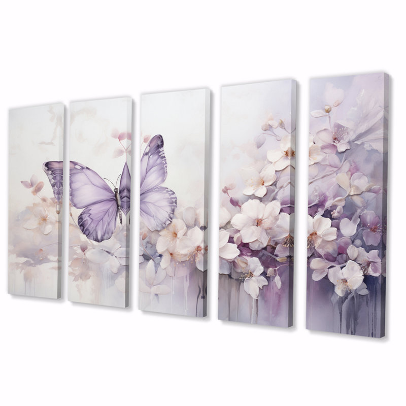 Papillon mauve enchanté vol II 5 pièces
