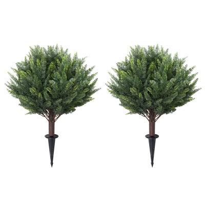 2PCS Artificial Cedar Topiary Trees 21" For Outdoors With Ground Spike