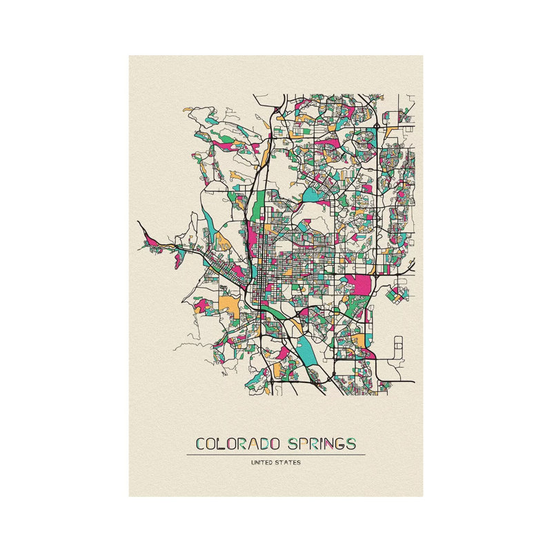 «Colorado Springs, Colorado Map» par Ayse Deniz Akerman - impression sur toile tendue, H 12 po x l 8 po x P 0,75 po
