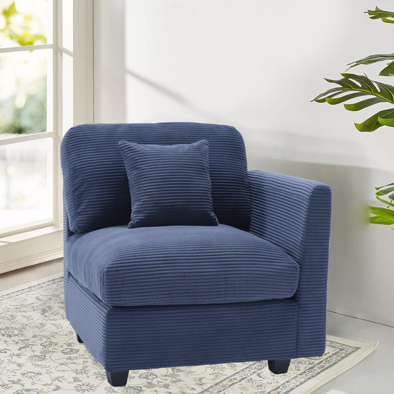 Zayva Corduroy Fabric Right Armrest Seat Module Side Chair For Modular Sectional Sofa, Dark Blue Corduroy 