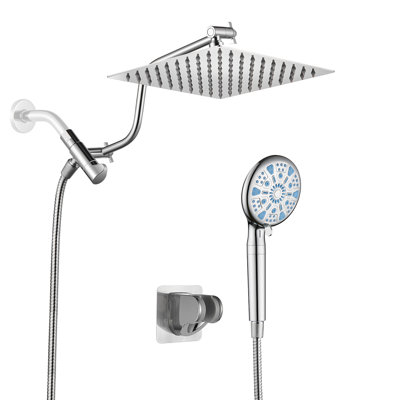 8-Inch Raincan Shower Heads with 9-Setting Handheld Spray and Adjustable Curved Extension Arm Combo Chrome