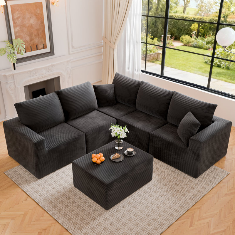 Canapé modulaire 98,4 "à compression avec coussins modulaires et coussins, siège profond convertible 5 places, avec 6 modules pour le salon