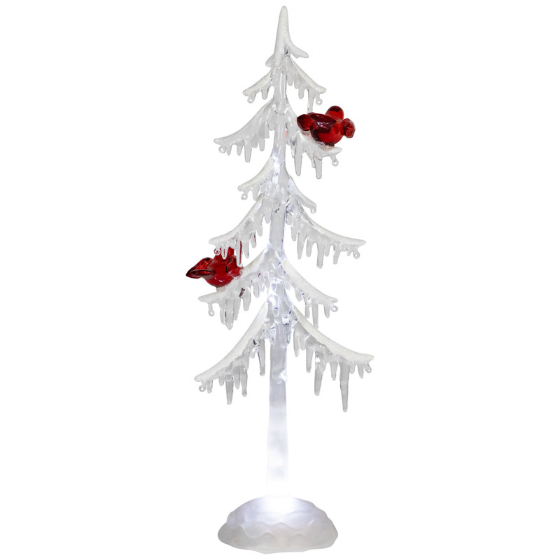 LED Lighted Acrylic Icicle Tree With Cardinals Christmas Decoration