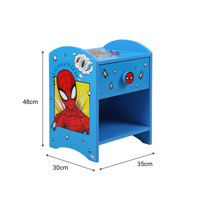 Spider-Man Bedside Table: Sturdy Engineered Wood Construction featuring a 2-tier Design for Ample Storage, Small Side Table with Drawer and Storage Shelf for Kid's Bedroom