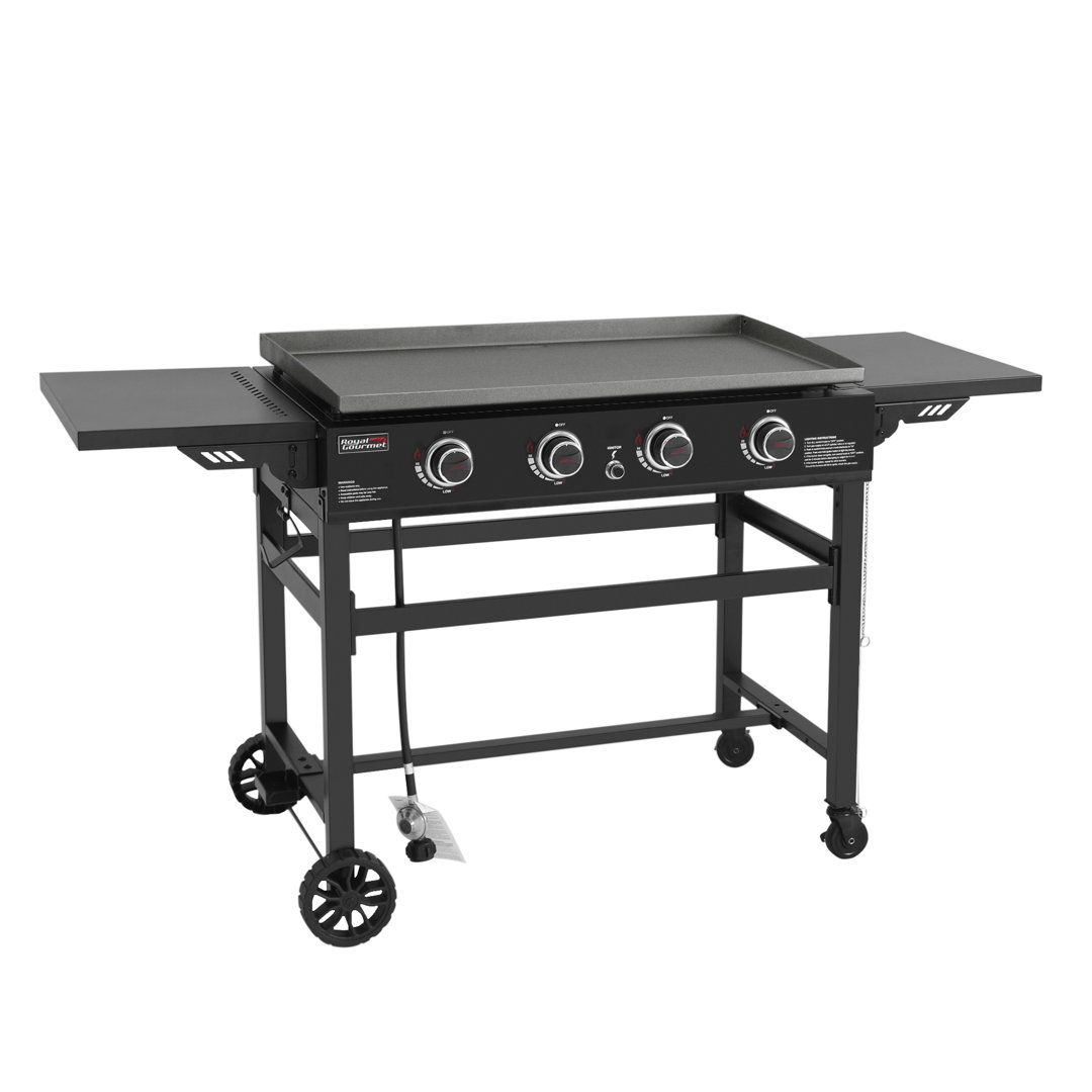 Royal Gourmet 4-Burner Flat Top Propane Gas Griddle with Side Shelves, Black Royal Gourmet