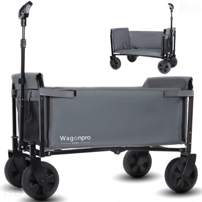 All-In-One Convertible Folding 4-Wheel Trolley With Bench Seat And Dog Leash - Heavy Duty Foldable Utility Trolley For Camping, Beach, Shopping - Versatile Seating And Storage Space, Gray
