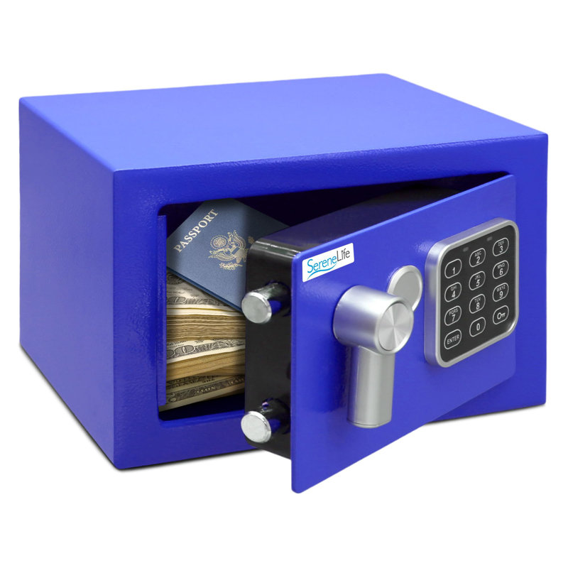Coffre-fort numérique en acier de qualité supérieure Serenelife - 9,1 po x 6,7 po x 6,7 po | Rangement sécuritaire pour l'argent, les armes à feu et les bijoux | Idéal pour les hôtels, les armoires et la maison | Accès électronique et mécanique | 2 clés | Bleu